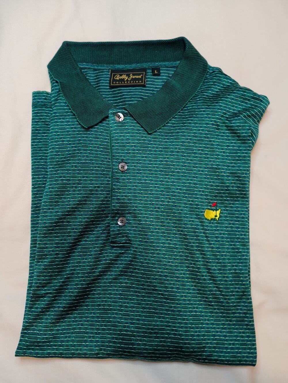 Masters Augusta National Bobby Jones Golf Polo Shirt Mens Large Green Striped